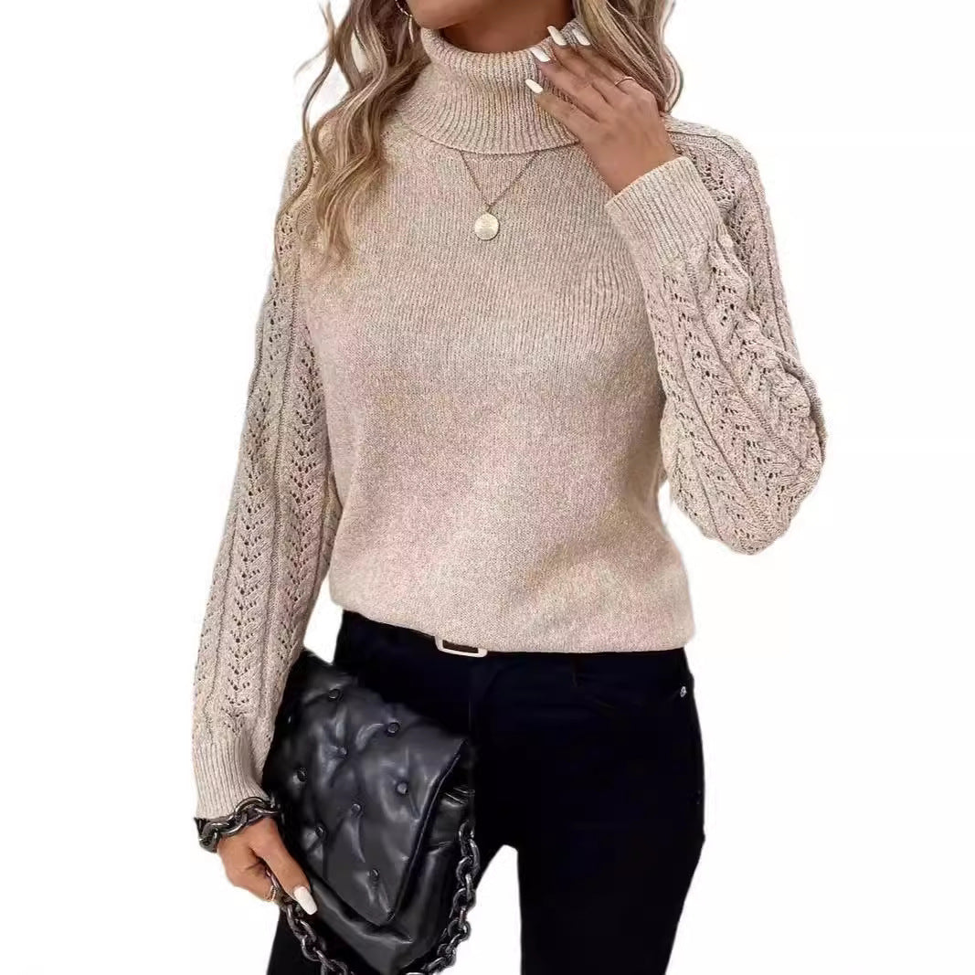 Damen Strickpullover mit hohem Kragen und filigranem Lochmuster Stalluxe