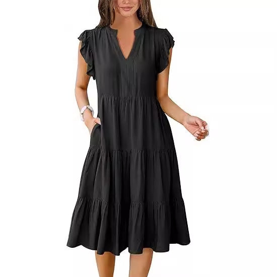 Damen Freizeitkleid mit Rüschendetails und Taschen Stalluxe
