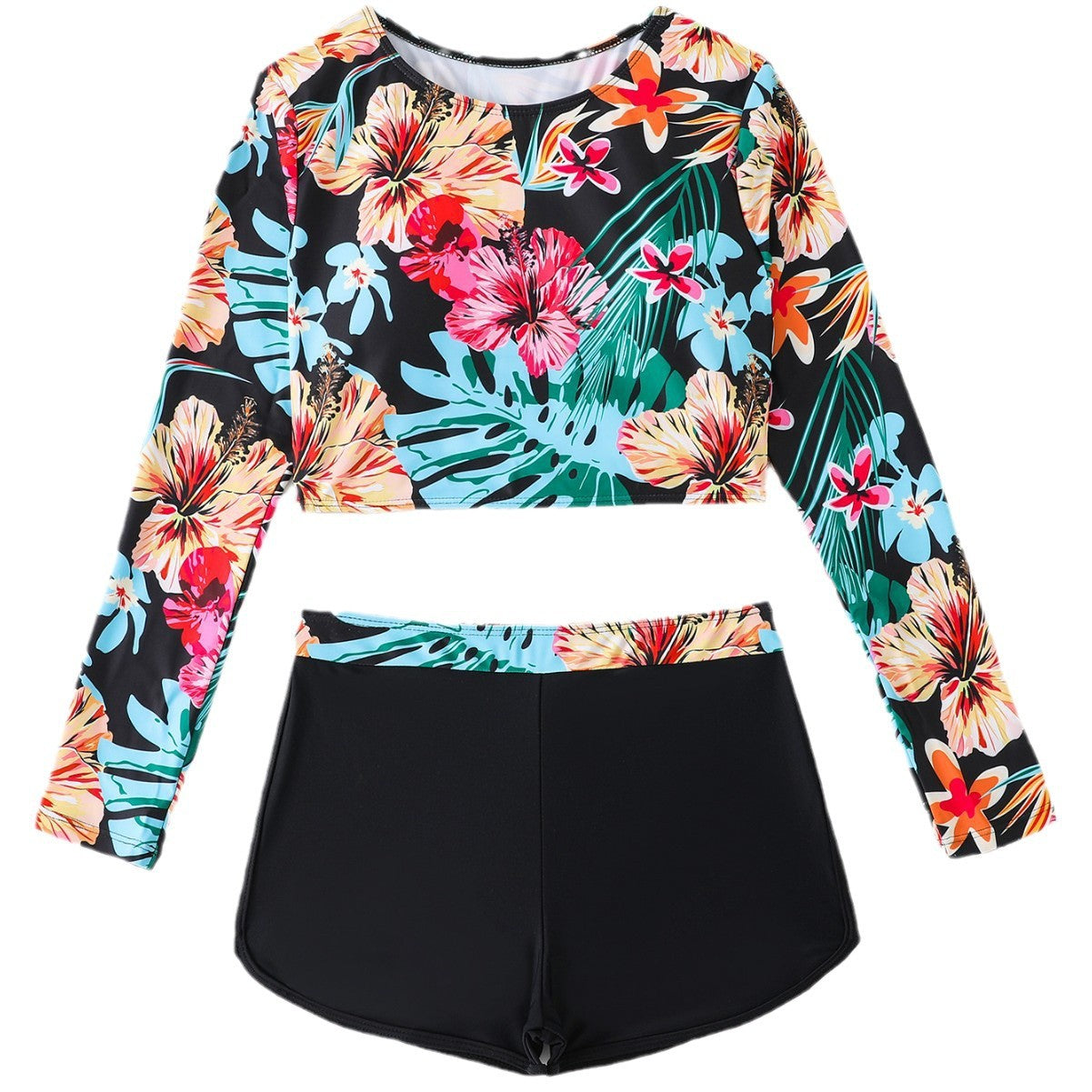 Damen Langarm-Bikinioberteil mit sportlichem Schnitt und floralem Design Stalluxe