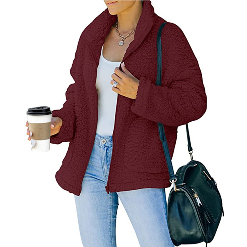 Damen kuschelige Fleecejacke mit Oversized-Schnitt und tiefem Kragen Stalluxe