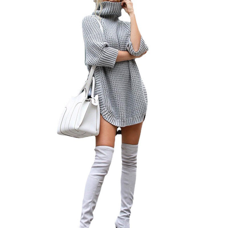 Damen Strickkleid mit hohem Kragen und modischem Oversized-Schnitt Stalluxe