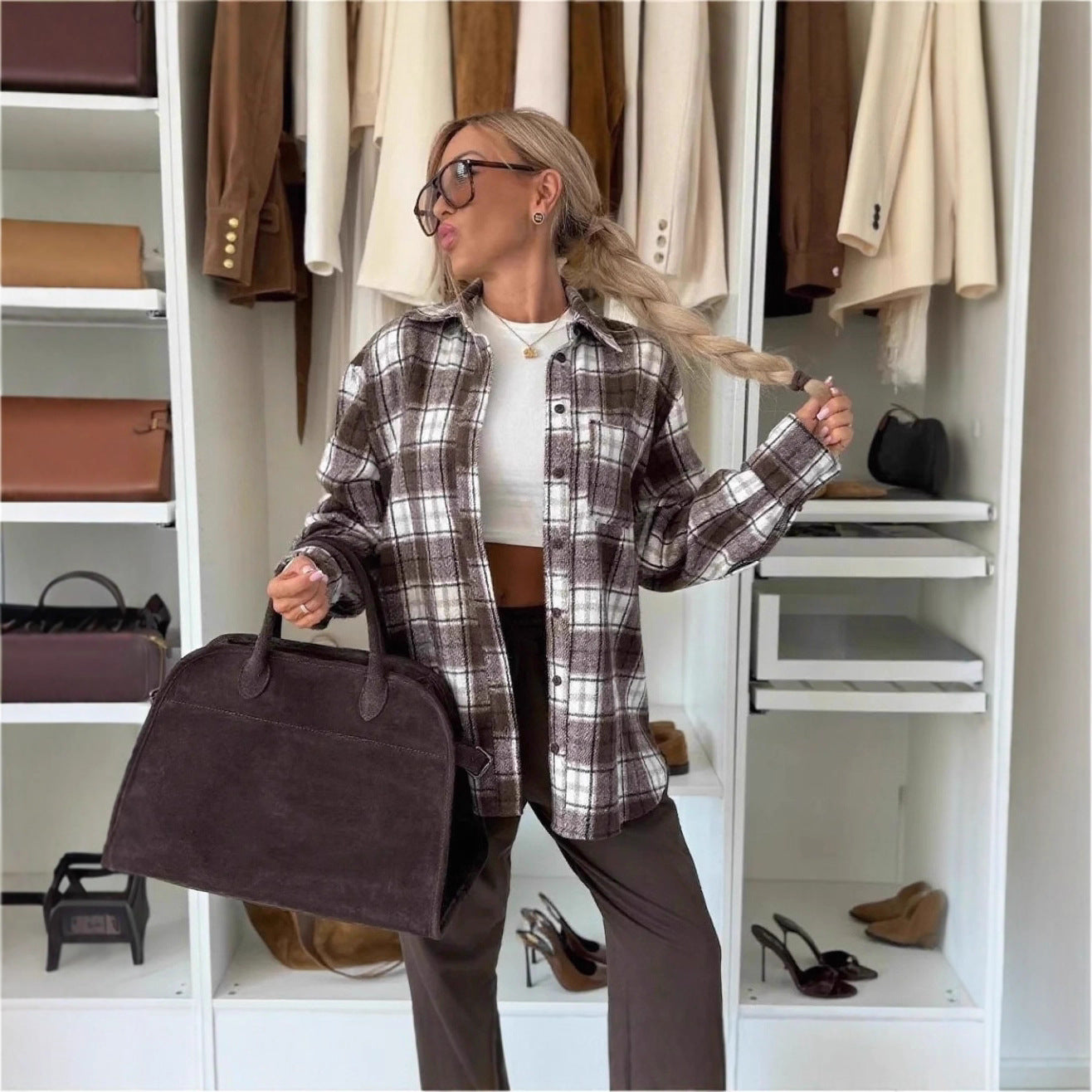 Damen Karierte Overshirt Stalluxe