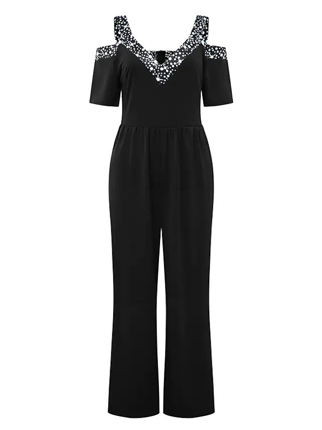 Damen eleganter Jumpsuit mit schulterfreier Gestaltung und glitzerndem Dekolleté Stalluxe