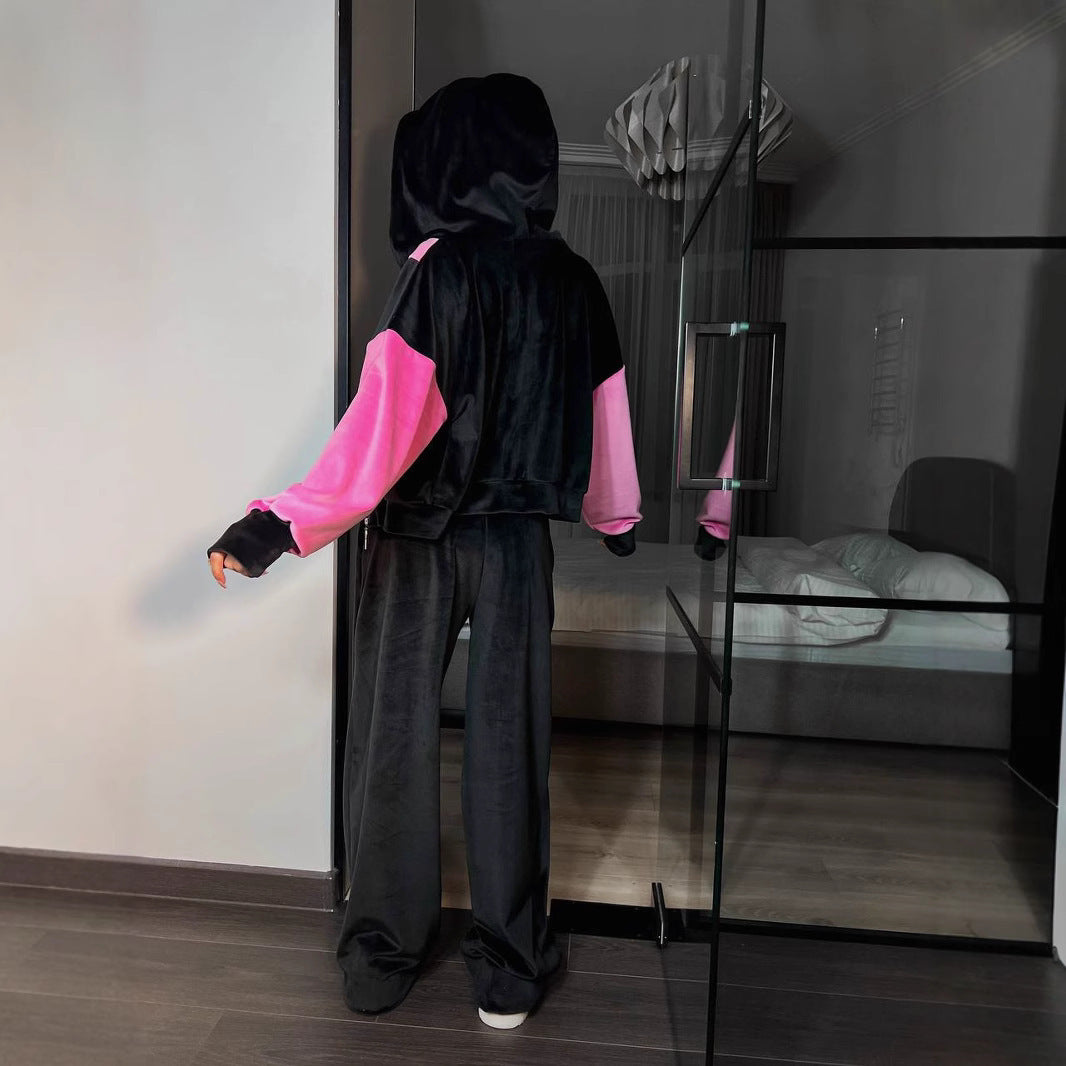 Damen sportlicher Fleece-Cropped-Hoodie mit hohem Kragen und breiten Ärmeln Stalluxe