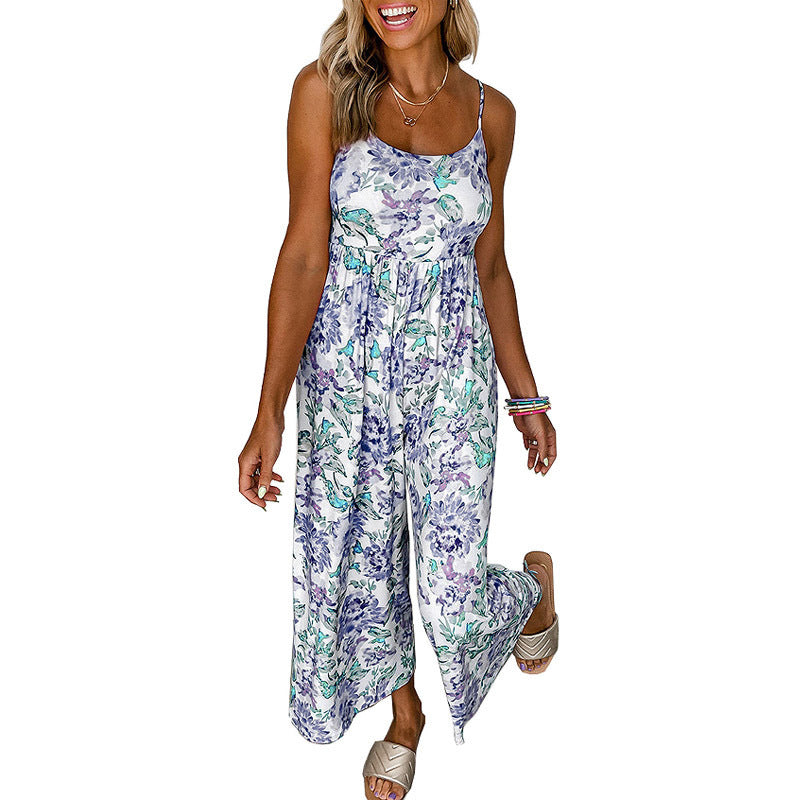 Damen luftiger Jumpsuit mit floralen Mustern und schmalen Trägern Stalluxe