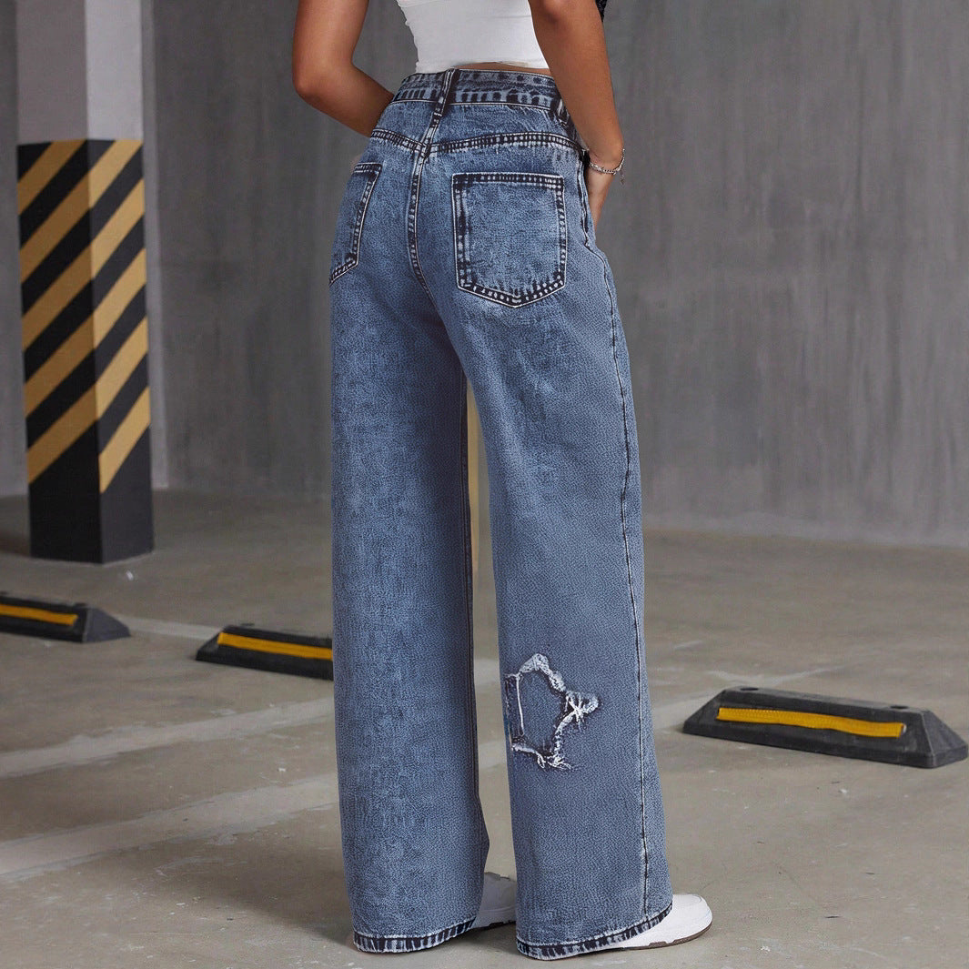 Damen Destroyed Jeans mit Sternenmotiv Stalluxe