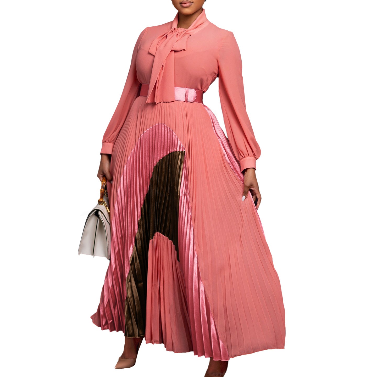 Damen Maxi-Kleid mit eleganter Plissee-Optik und modischem Bindegürtel Stalluxe
