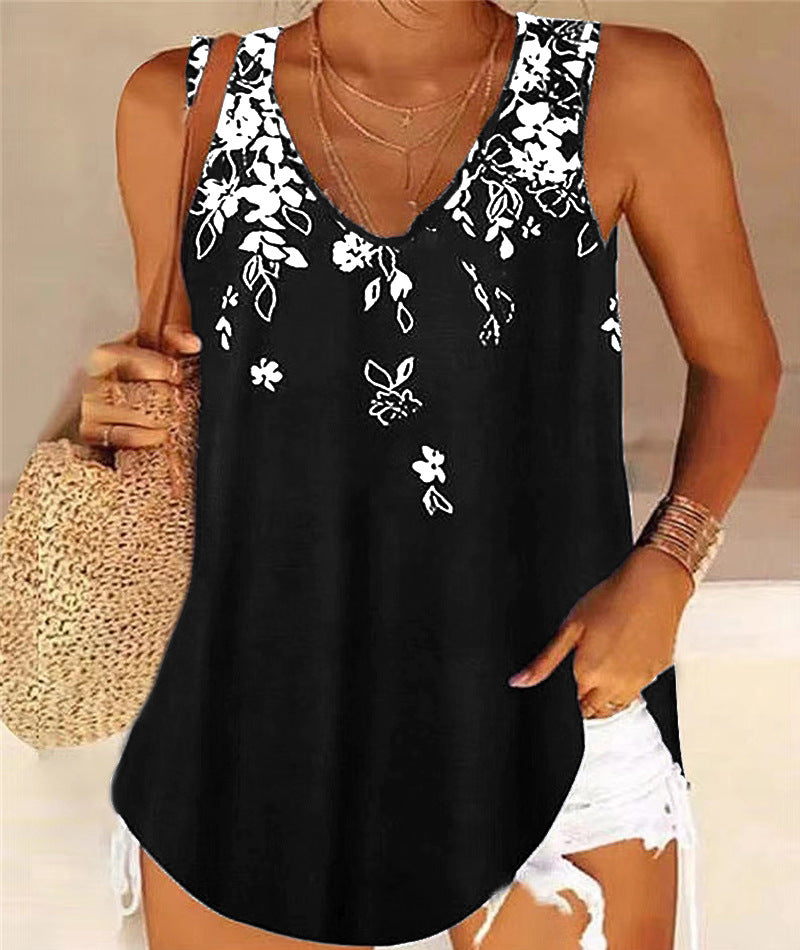 Damen V-Ausschnitt Floral Print Lässiges Tanktop Stalluxe