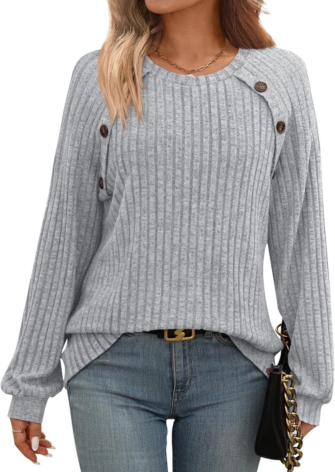 Damen Strickpullover mit dekorativen Knöpfen und feiner Rippstruktur Stalluxe