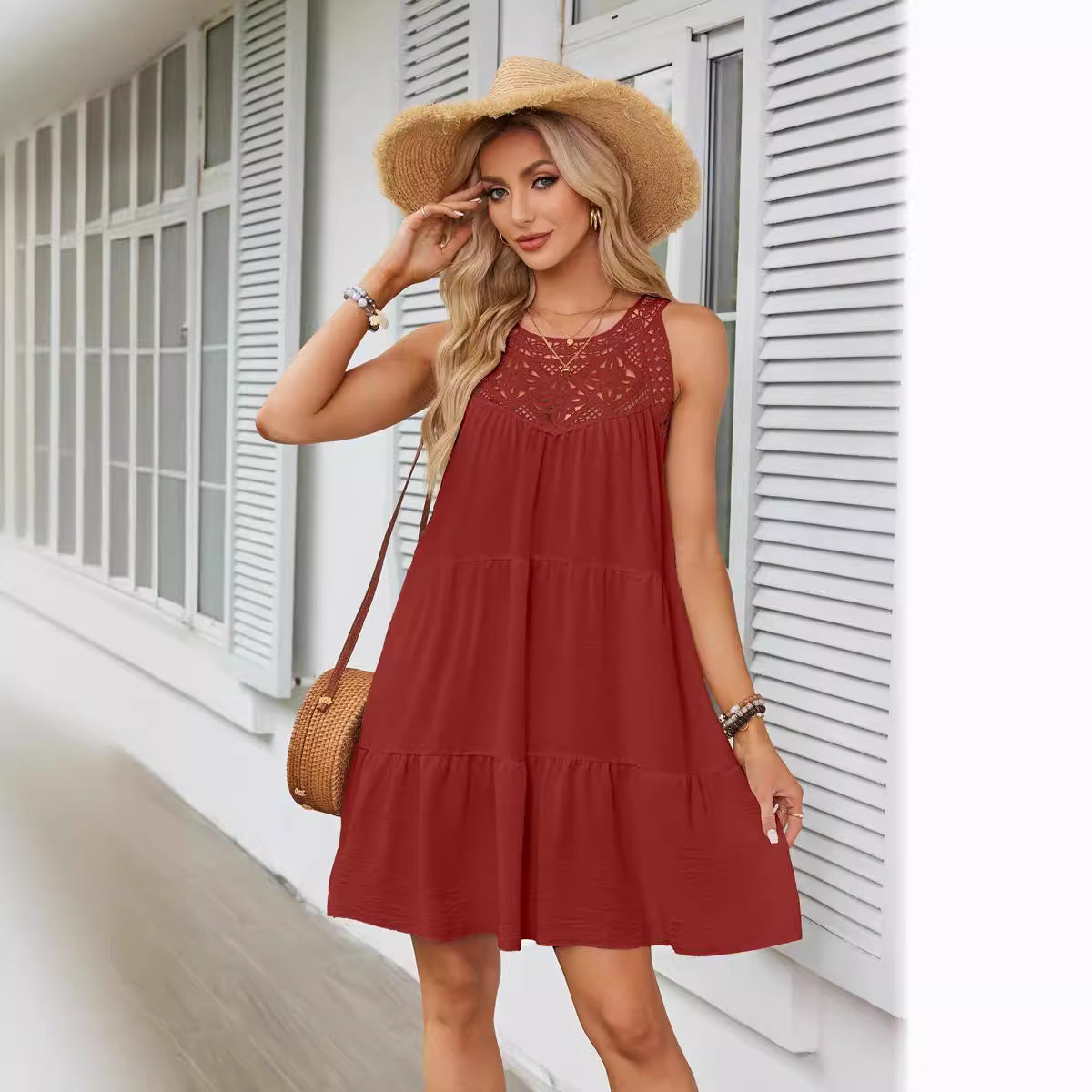 Damen luftiges Sommerkleid mit Spitzenakzenten Stalluxe