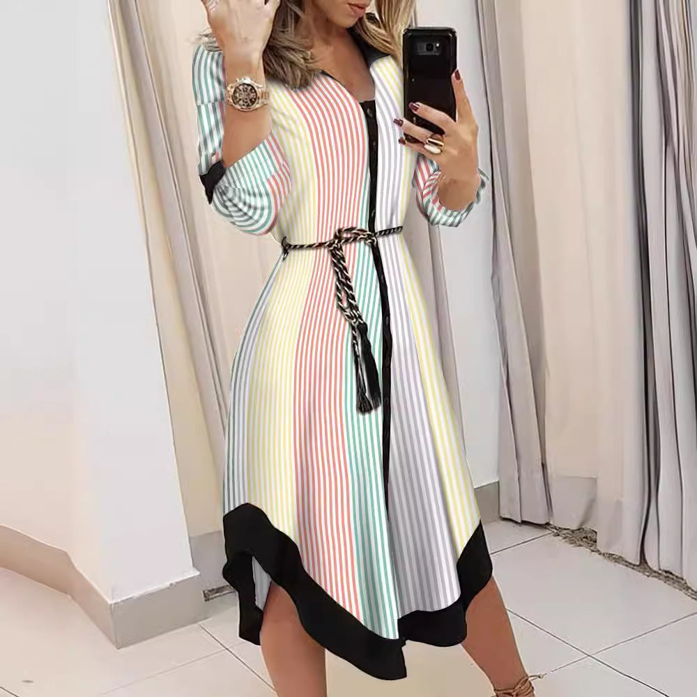 Damen Maxikleid mit Streifenmuster und Taillengürtel Stalluxe
