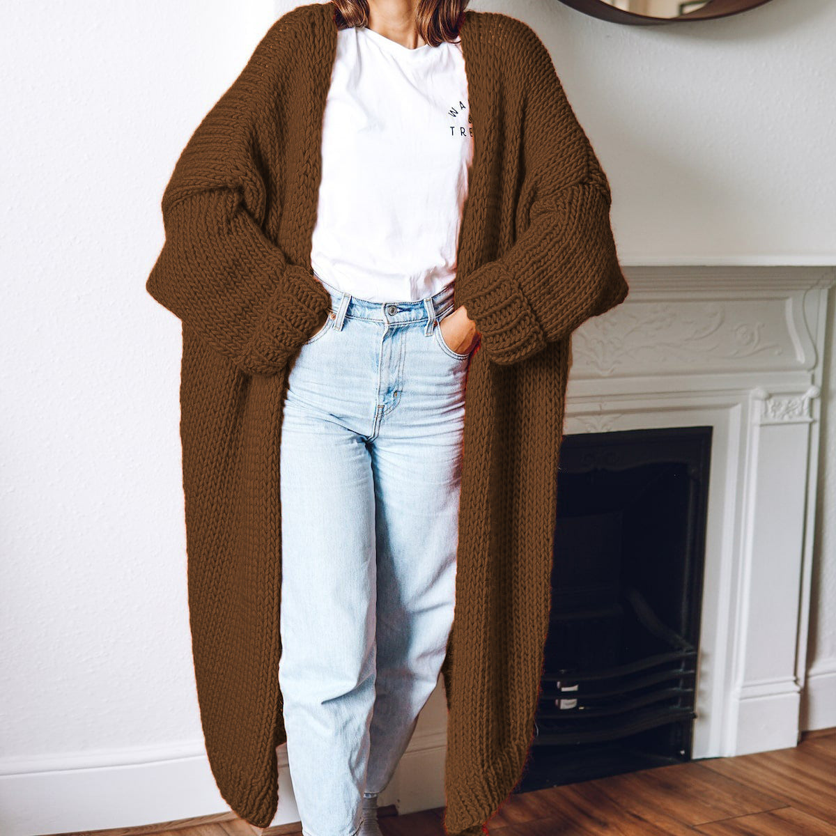 Damen Großer Strickmantel mit tiefen Taschen und voluminösen Ärmeln Stalluxe
