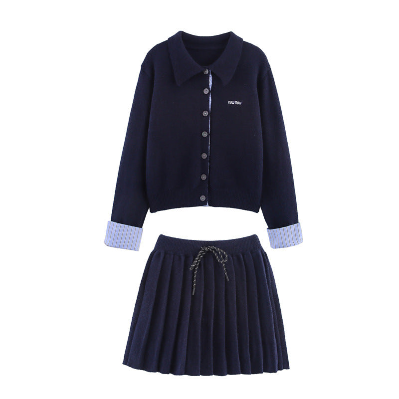 Damen Set aus Strickjacke und Rock mit eleganter Plissee-Optik Stalluxe