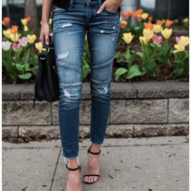 Damen schmal geschnittene Jeans mit modischem Rippdesign und ausgefranstem Saum Stalluxe