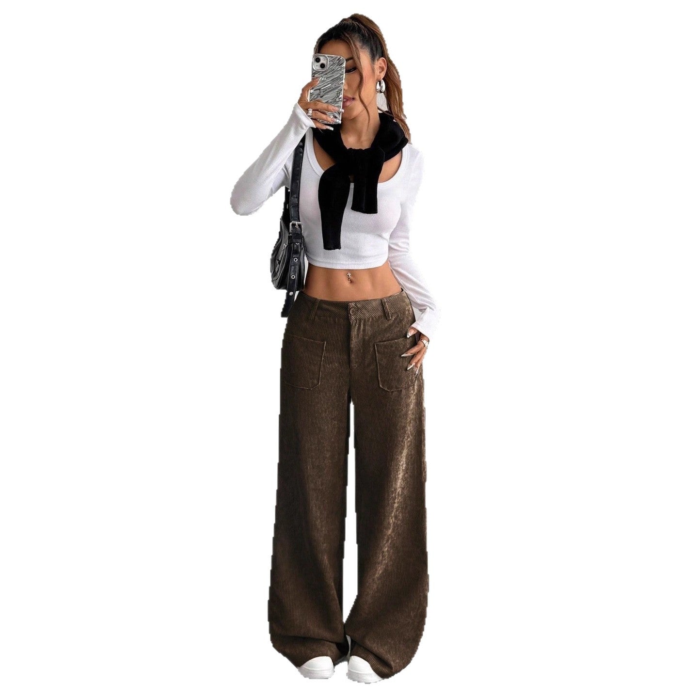 Damen weit geschnittene Cordhose mit praktischen Taschen Stalluxe
