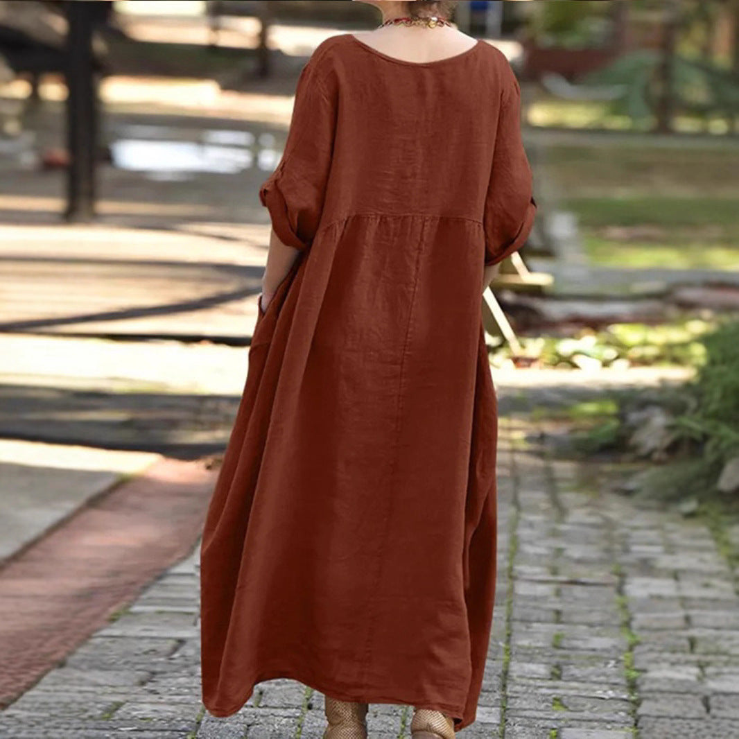 Damen längeres Kleid mit Knopfdetail und praktischen Taschen Stalluxe