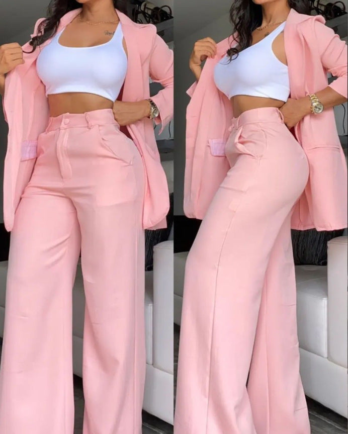 Damen Modernes Blazer-Set mit weiten Hosen und klassischem Schnitt Stalluxe