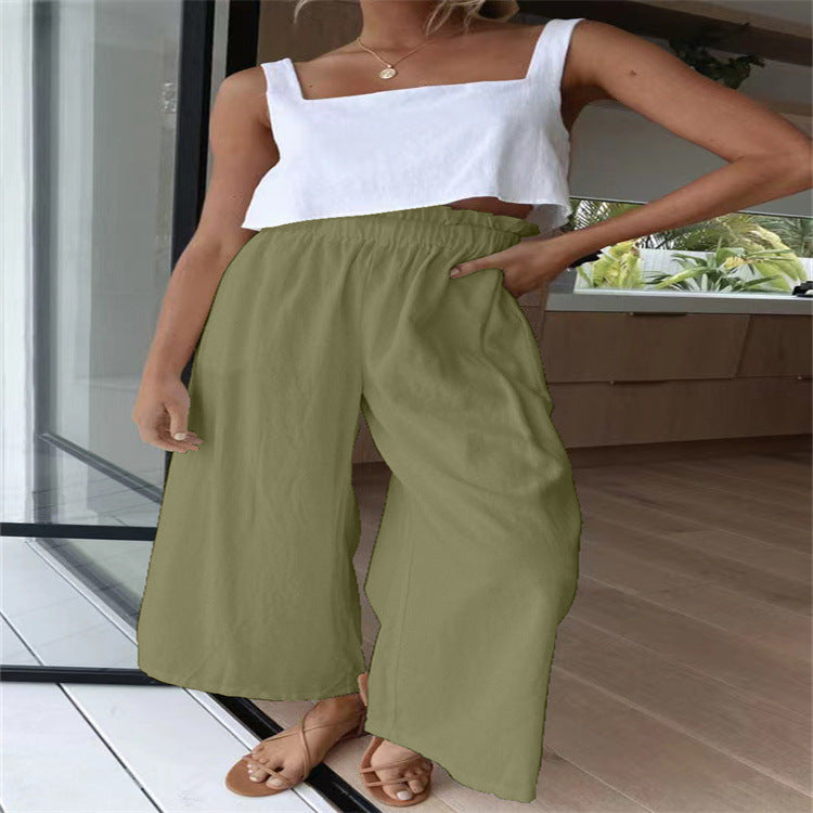 Damen Weite Leinenhose mit elastischem Bund und praktischen Taschen Stalluxe