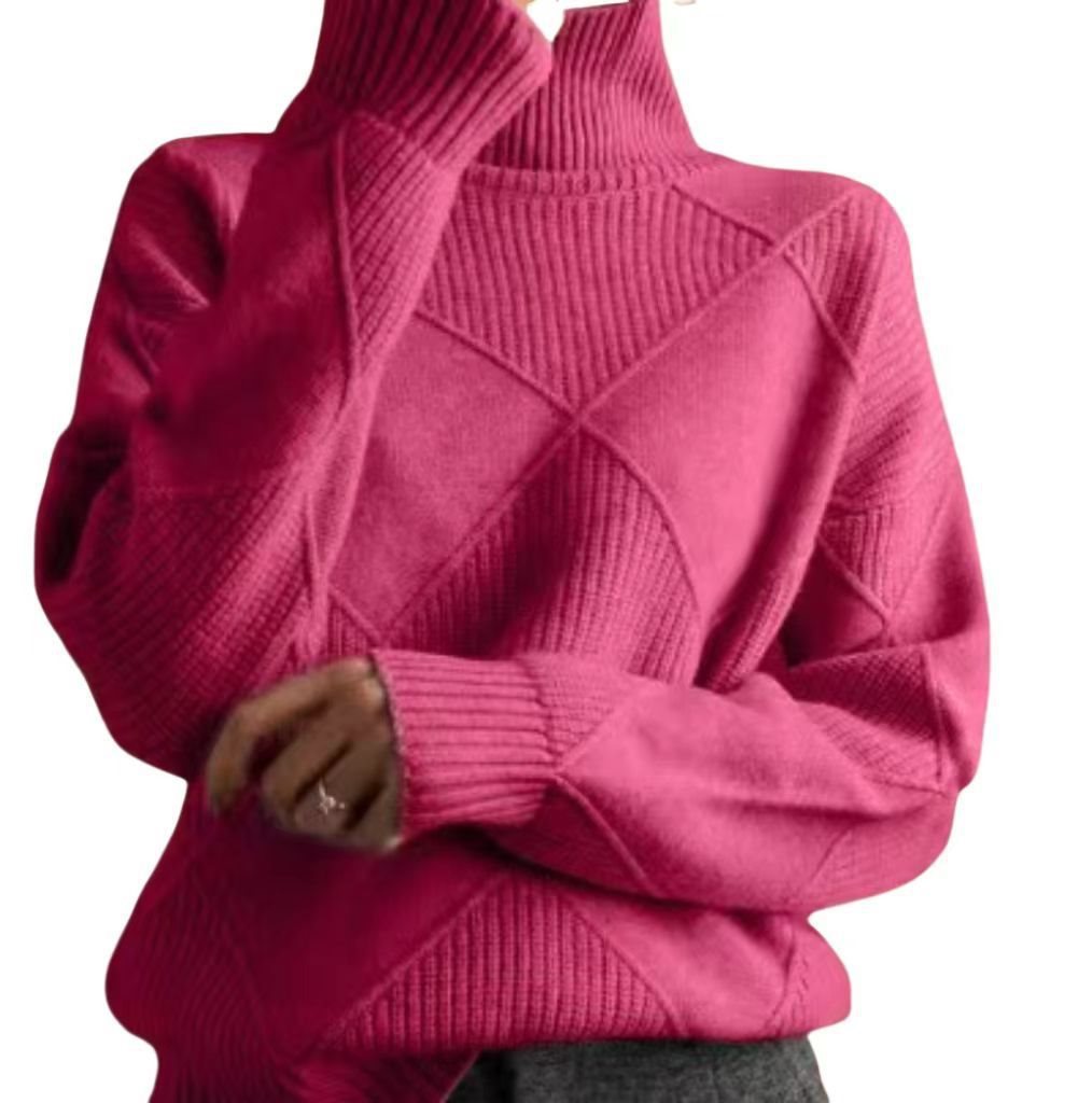 Damen kuscheliger Stehkragenpullover mit strukturiertem Strickmuster Stalluxe