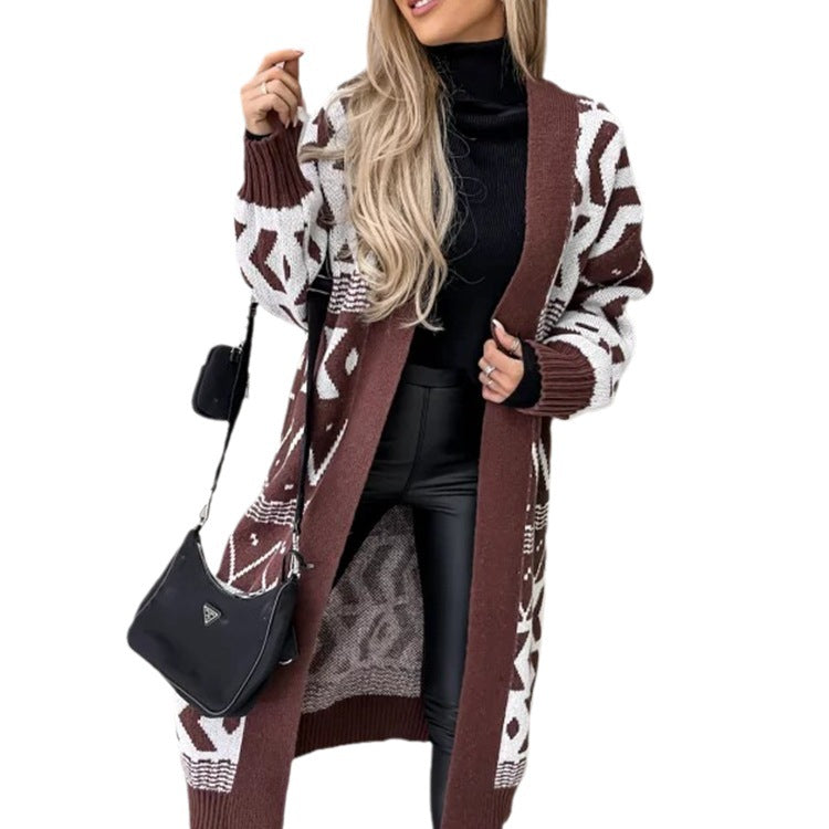 Damen Grobstrick-Cardigan mit grafischem Muster und offenem Schnitt Stalluxe