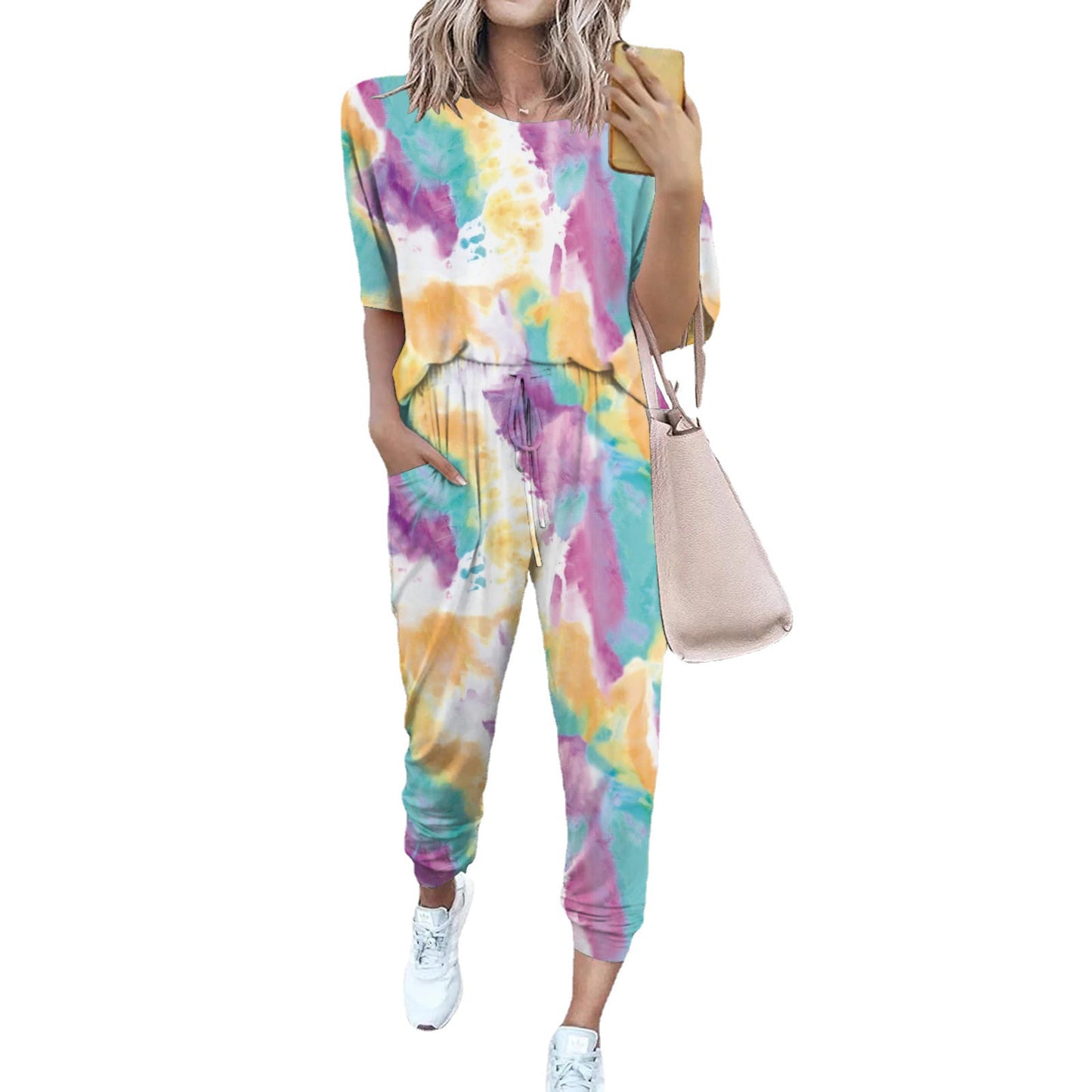 Damen Leichter Freizeit-Jumpsuit mit einem auffälligen Batik-Muster und praktischen Taschen Stalluxe