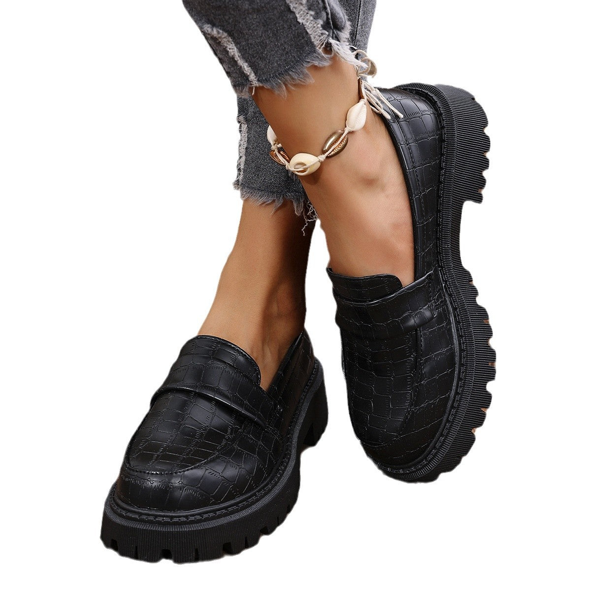 Damen Mokassins mit modernem Kroko-Design und robustem Profil Stalluxe