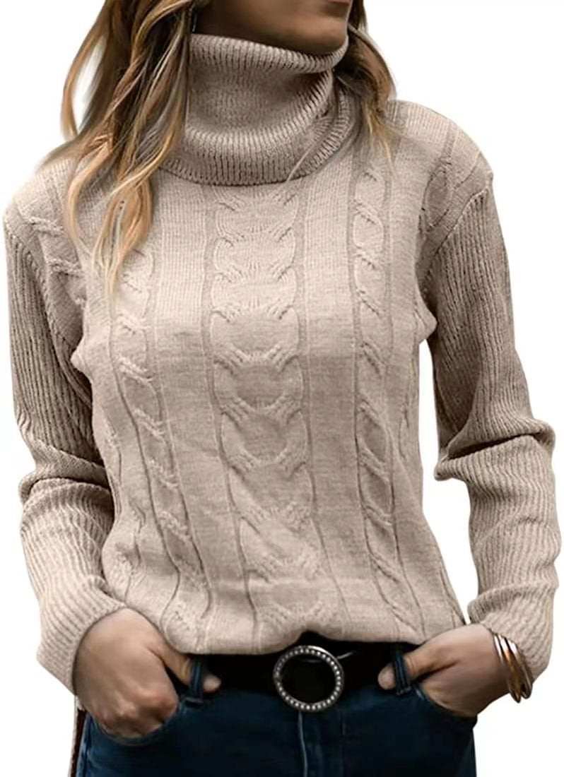 Damen Strickpullover mit hohem Kragen und strukturiertem Zopfmuster Stalluxe
