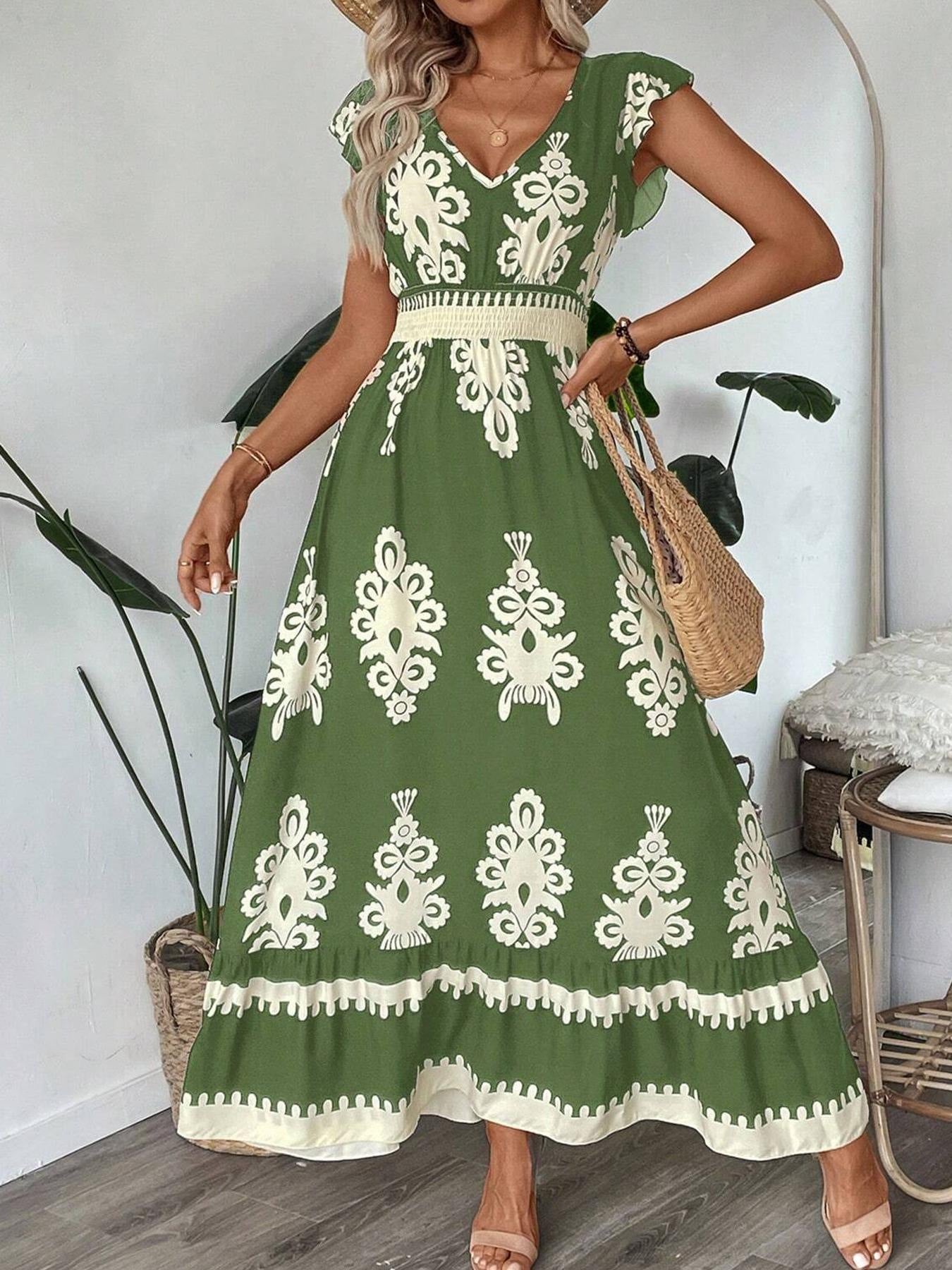 Damen Maxikleid mit floralen Mustern und dekorativem Taillengürtel Stalluxe