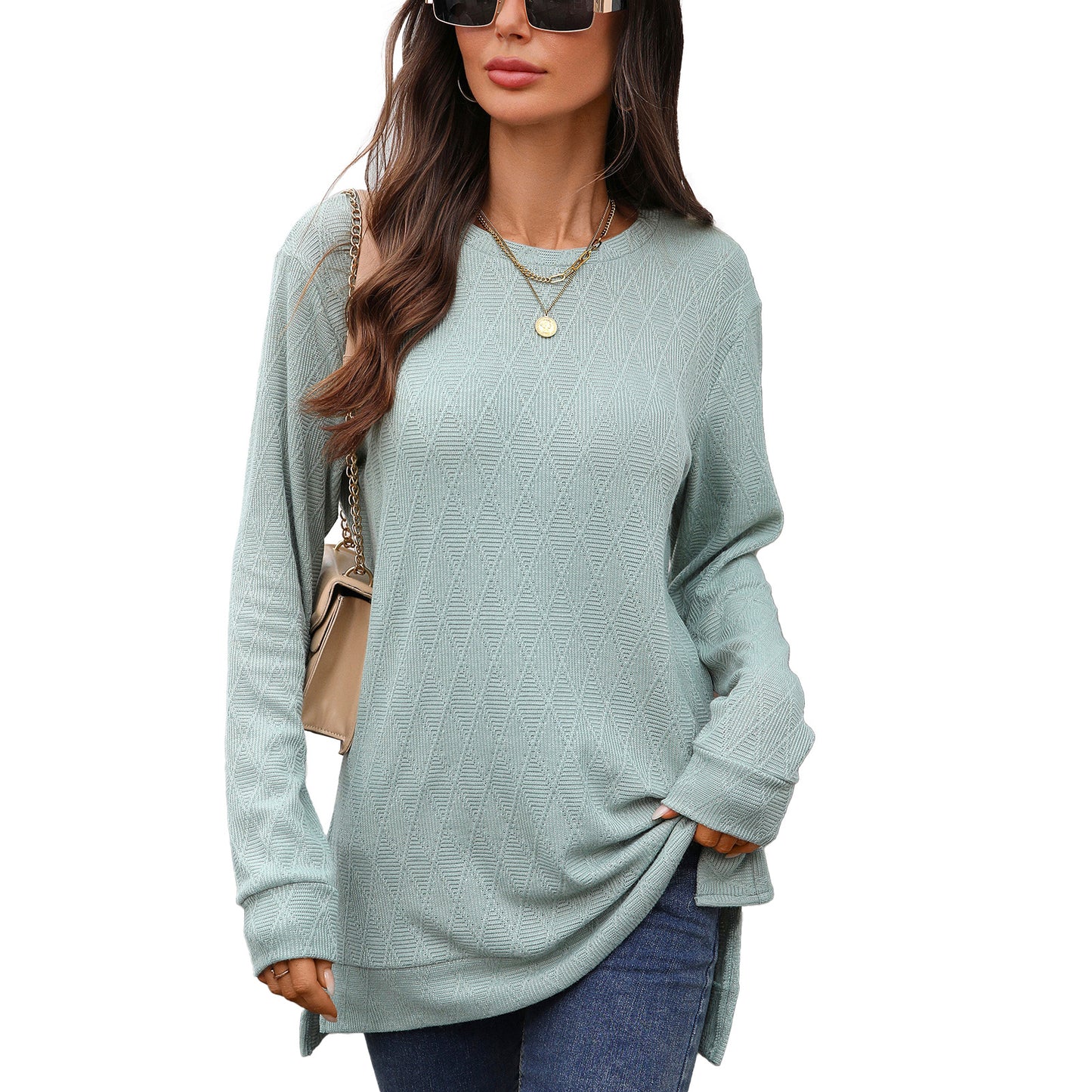 Damen Langarmshirt mit strukturiertem Muster und seitlichen Schlitzen Stalluxe