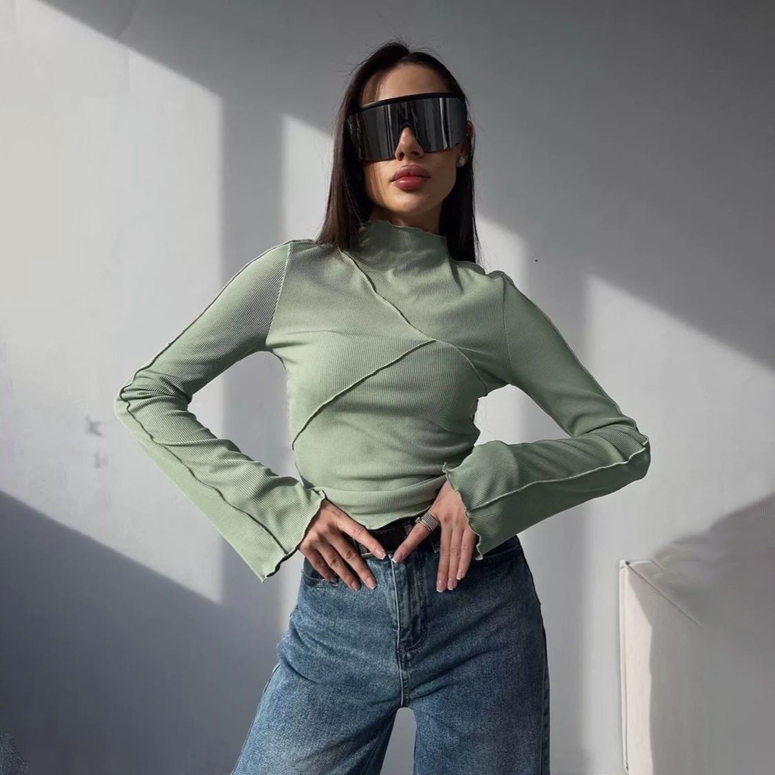Damen eleganter, lässiger Langarmshirt Stalluxe