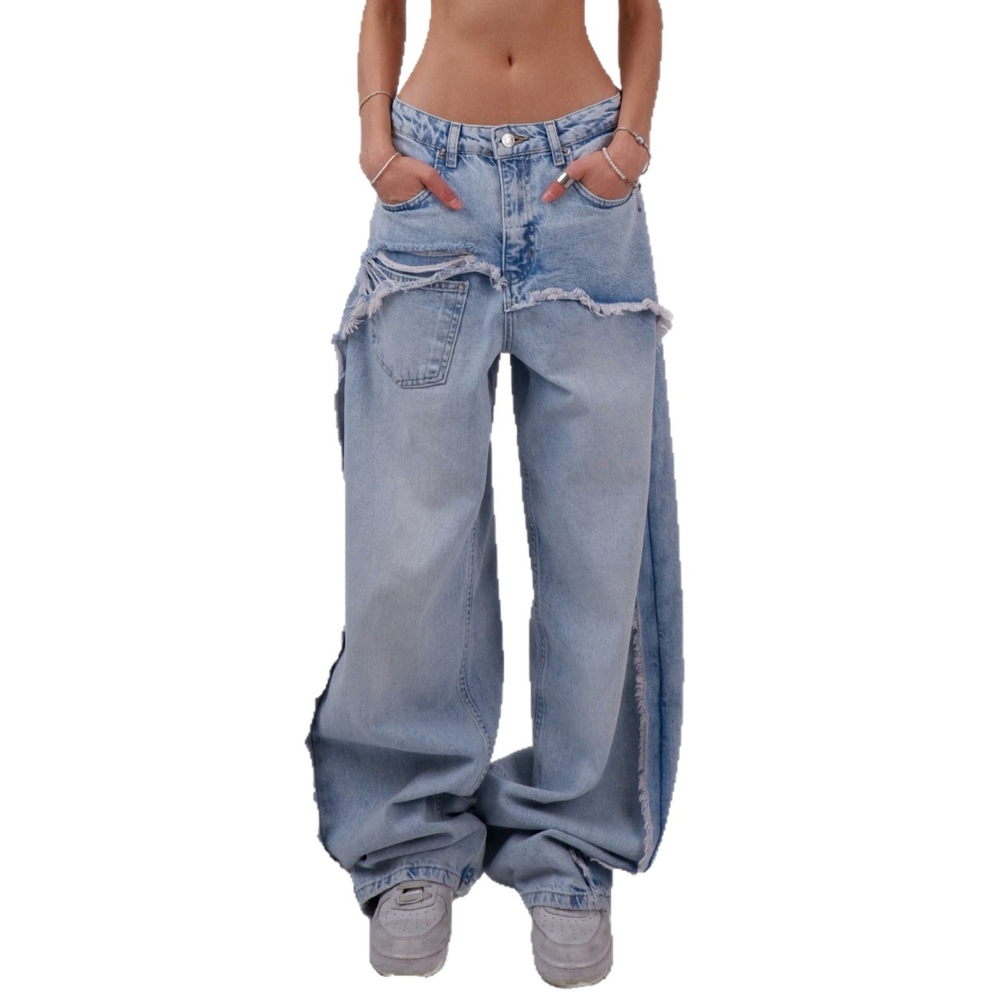 Damen Distressed Wide-Leg Jeans mit fransigen Abschlüssen Stalluxe