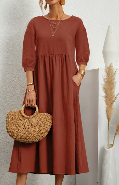 Damen Maxikleid mit eleganter Taillierung und voluminösen Ärmeln Stalluxe