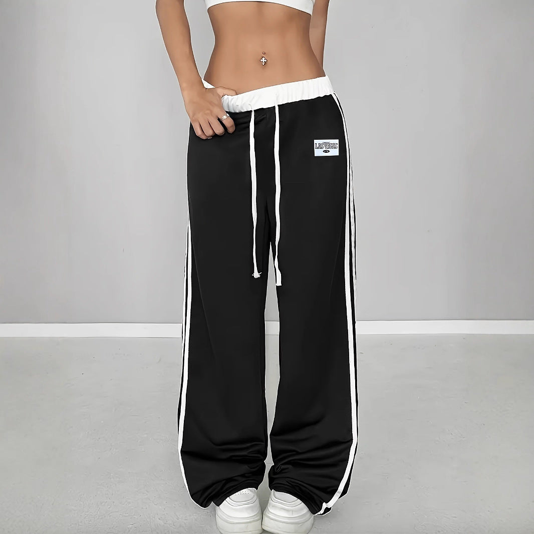 Damen Sportliche weit geschnittene Freizeithose mit elastischem Bund und seitlichen Streifen Stalluxe