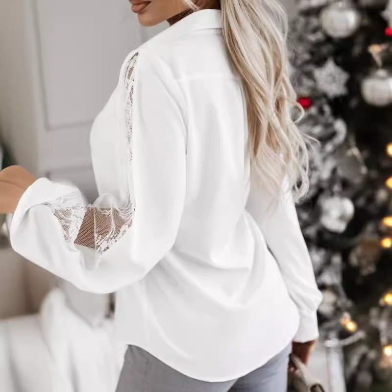 Damen Bluse mit transparenten Spitze-Details und voluminösen Ärmeln Stalluxe