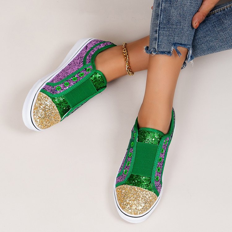 Damen Glitzernde Sneaker mit elastischem Riemen und rutschfester Sohle Stalluxe