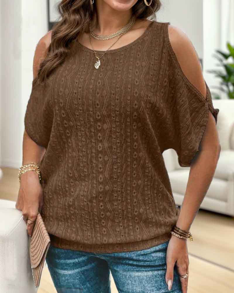Damen modisches Oberteil mit offenen Schultern und strukturierter Stricktextur Stalluxe