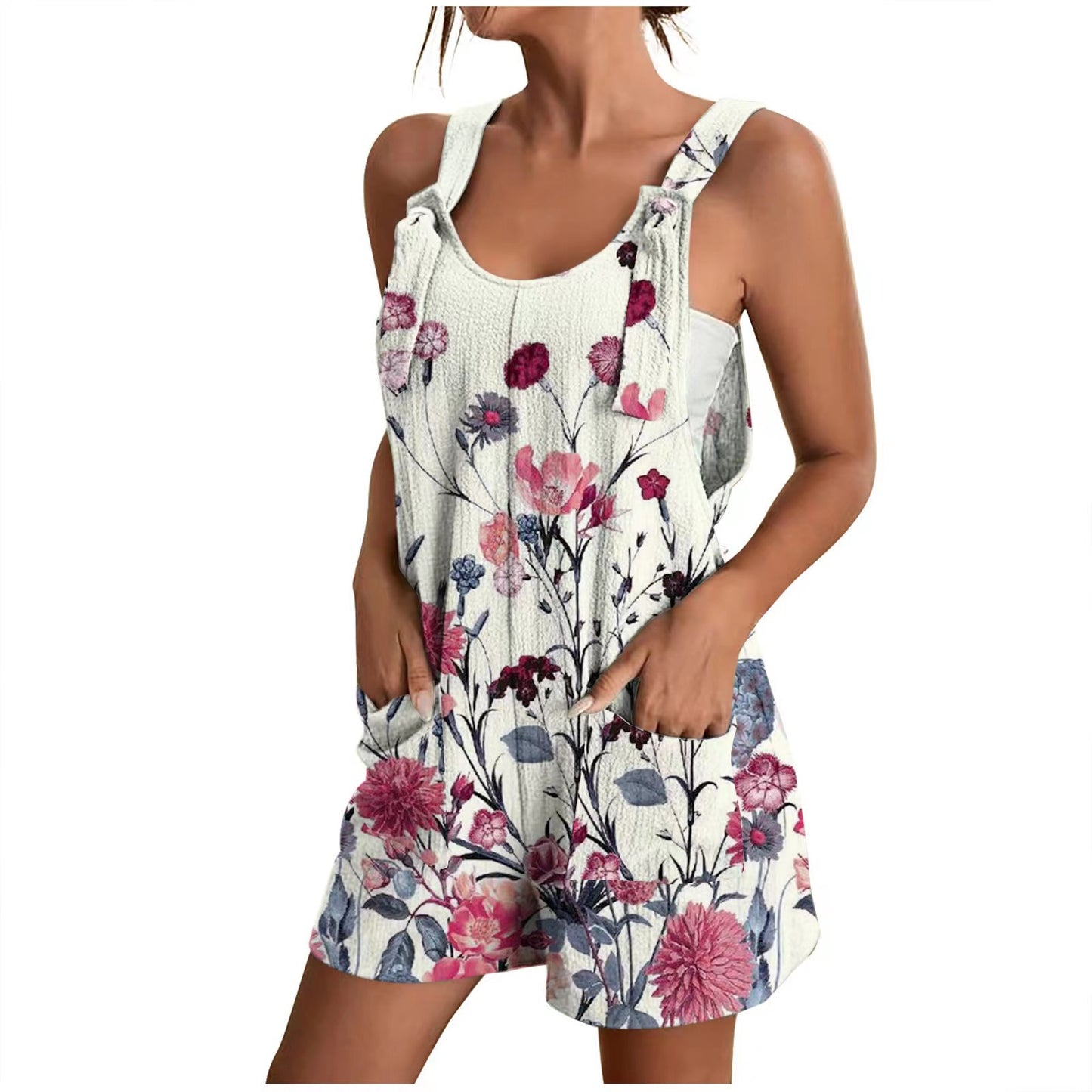 Damen Lässiger Sommeroverall mit floralem Print und praktischen Taschen Stalluxe