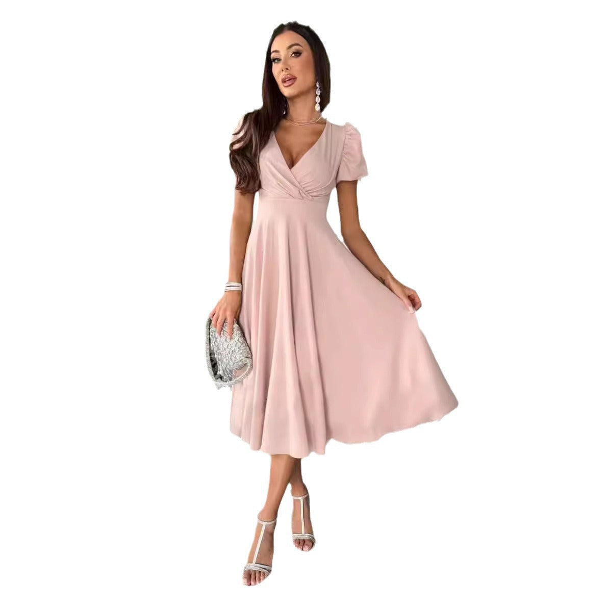 Damen Midi-Rock mit elegantem Wickeldesign und modischen Puffärmeln Stalluxe