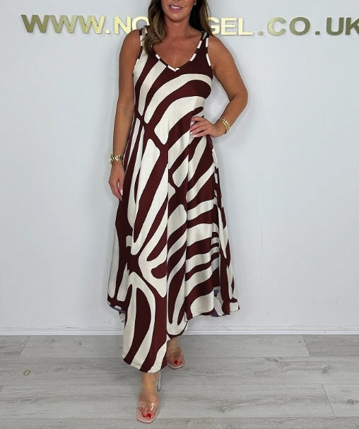 Damen Maxikleid mit modernem, abstrahierter Musterung und V-Ausschnitt Stalluxe