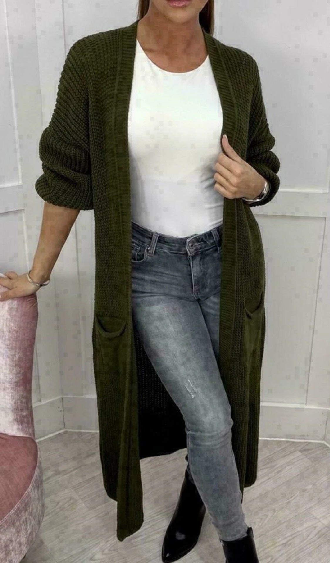 Damen Langer Strickcardigan mit strukturierter Maschenoptik und praktischen Taschen Stalluxe