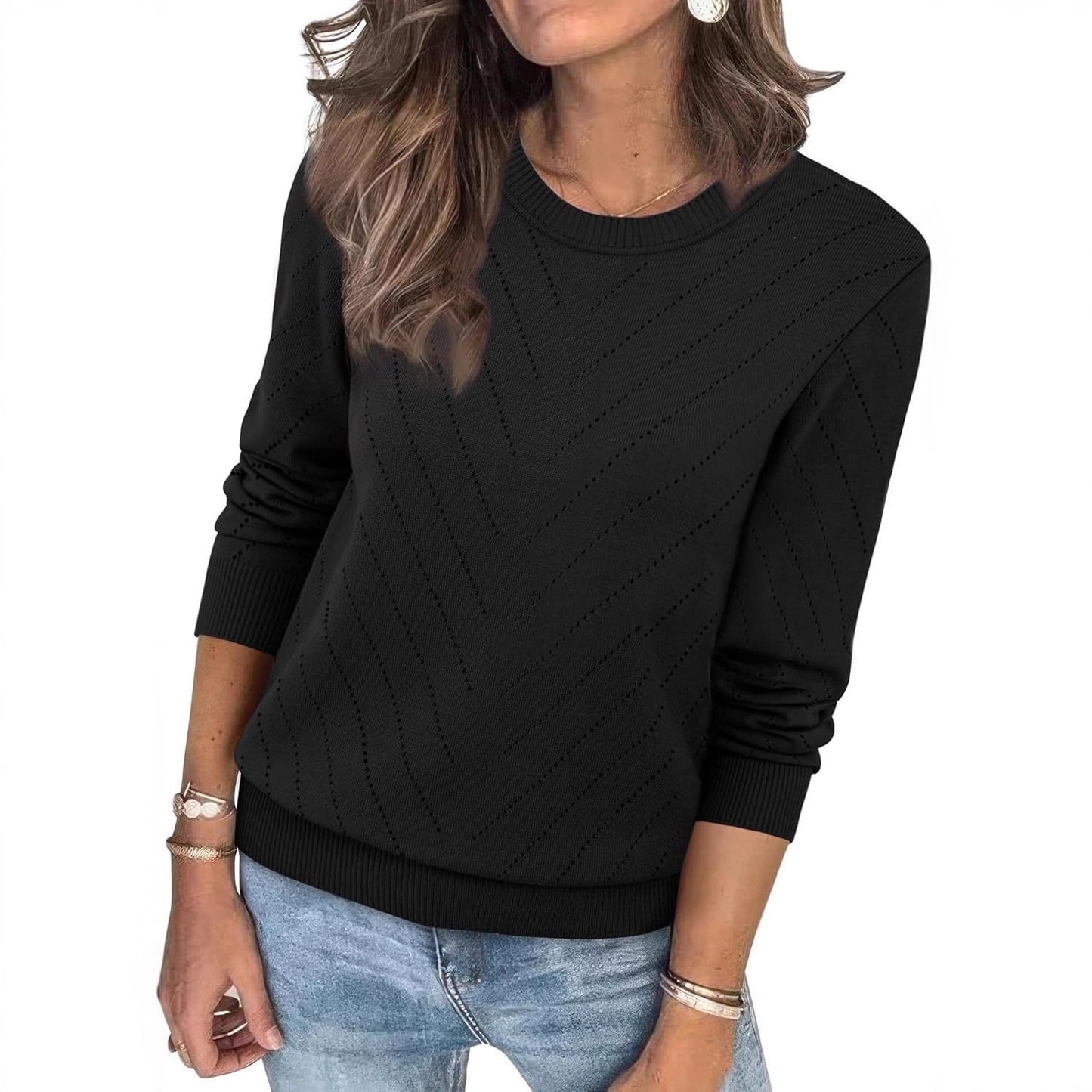 Damen Modischer Pullover mit strukturiertem Zickzack-Muster und lässigem Schnitt Stalluxe