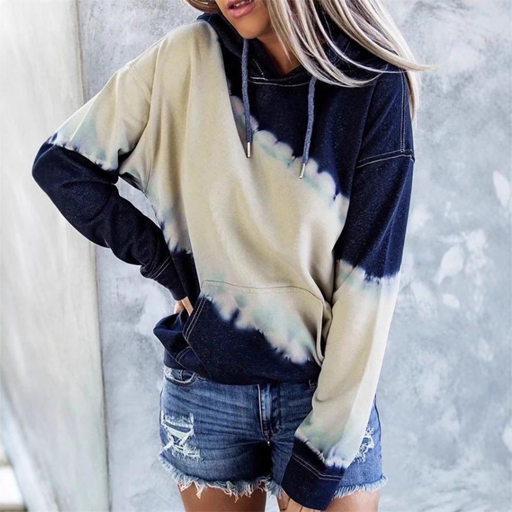 Damen lockerer Hoodie mit tieferem Kragen und einzigartigem Batikdesign Stalluxe