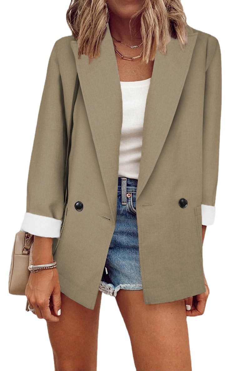 Damen modischer Blazer im Oversized-Schnitt mit tiefen Taschen und umgeschlagenen Ärmeln Stalluxe