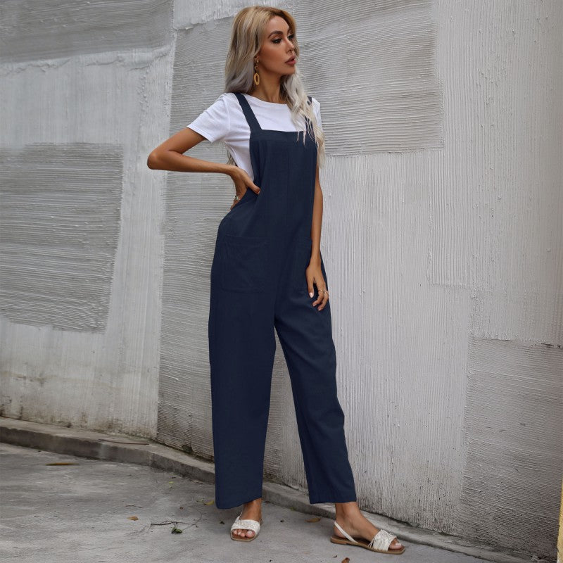 Damen Lässiger Jumpsuit mit praktischen Taschen und verstellbaren Trägern Stalluxe