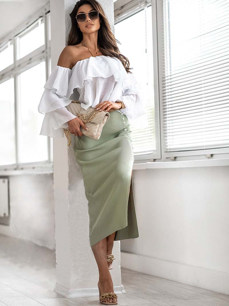 Damen Eleganter Strickrock mit seitlichem Schlitz und dekorativen Knöpfen Stalluxe