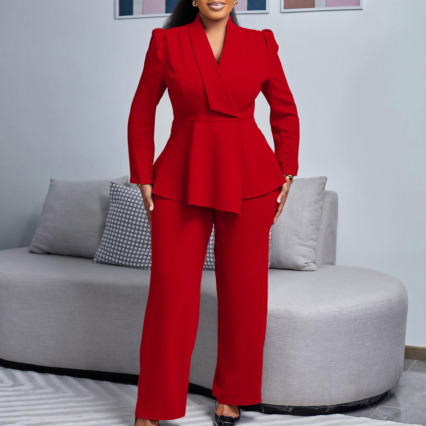 Damen elegantes Businessanzug-Set mit tailliertem Blazer und weitem Hosenbein Stalluxe