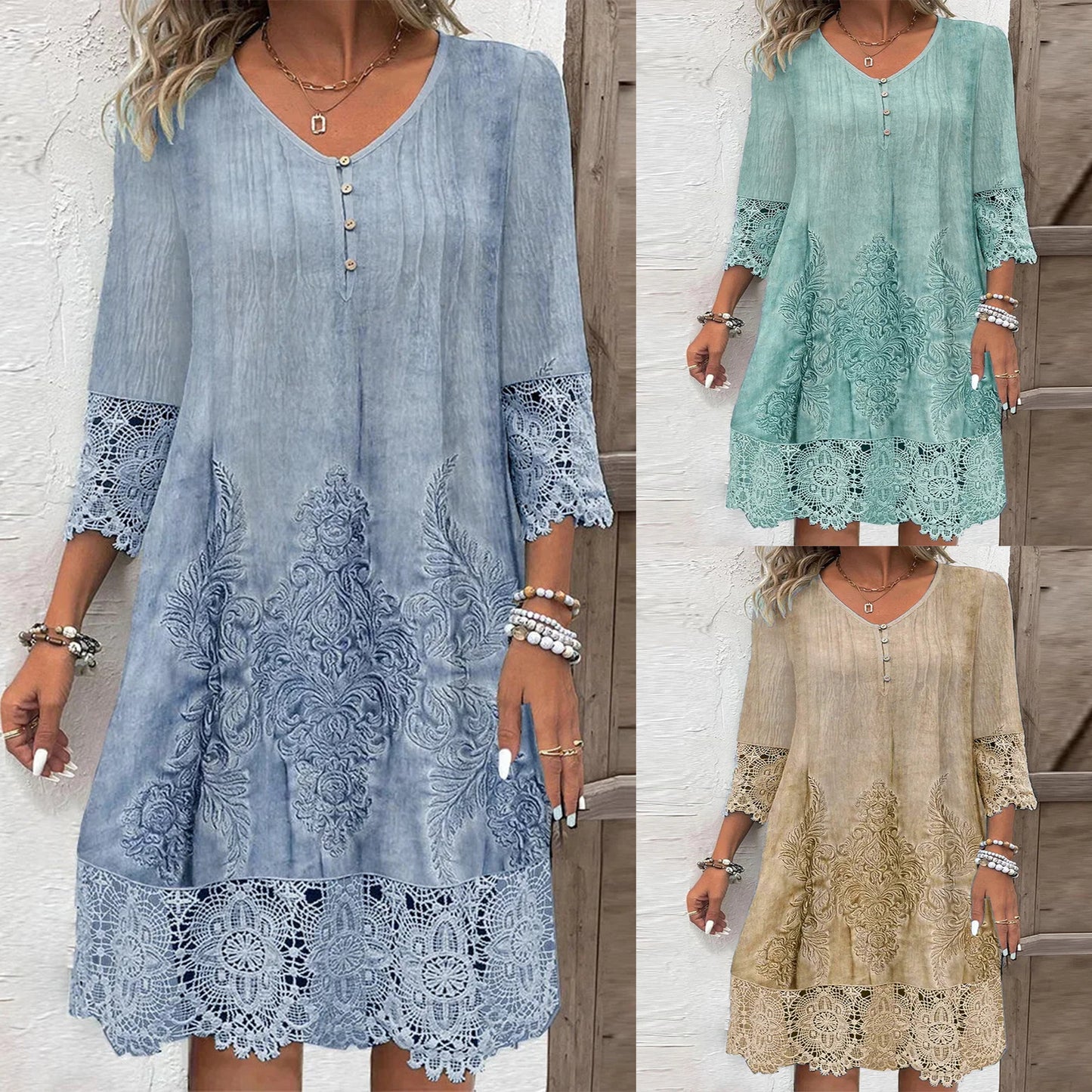 Damen luftiges Sommerkleid mit französischer Spitze Stalluxe