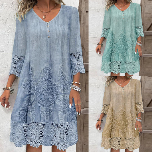 Damen luftiges Sommerkleid mit französischer Spitze Stalluxe