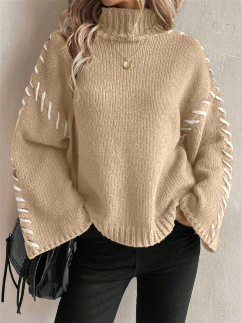 Damen Strickpullover mit breiten Ärmeln und hohem Kragen Stalluxe