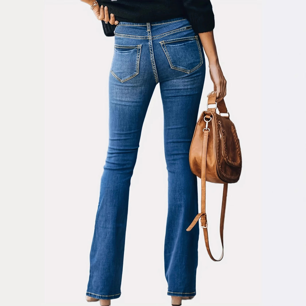 Damen Flared Jeans mit hohem Bund und elegante Knopfdetails Stalluxe